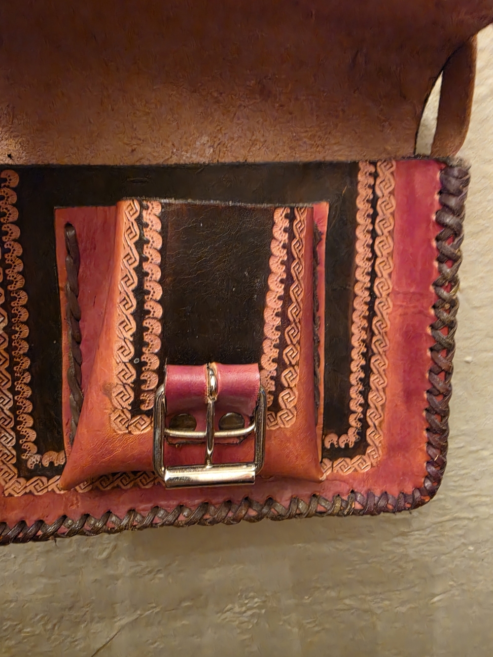 Vintage Hand Tooled Leather Aztec Calendar Crossbody Boho Purse - Picture 9 of 11